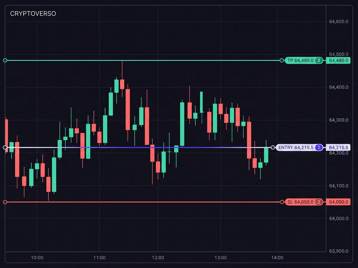 Reconstructed interface of chart orders: entry, exit and protection levels draggable along the price scale.